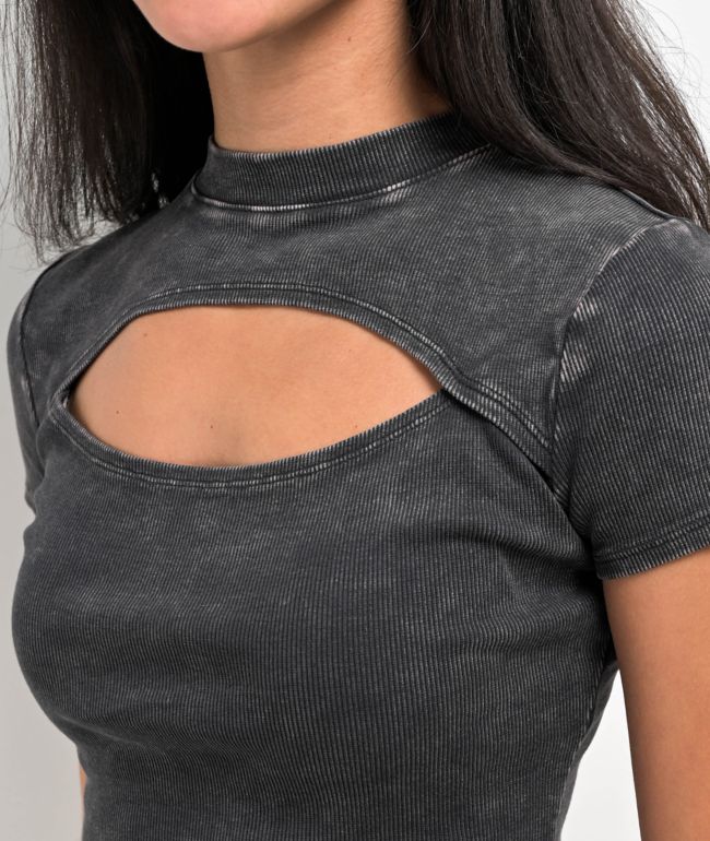 Ninth Hall Fundamentals Cuddie Black Wash Cutout Fitted Crop Top